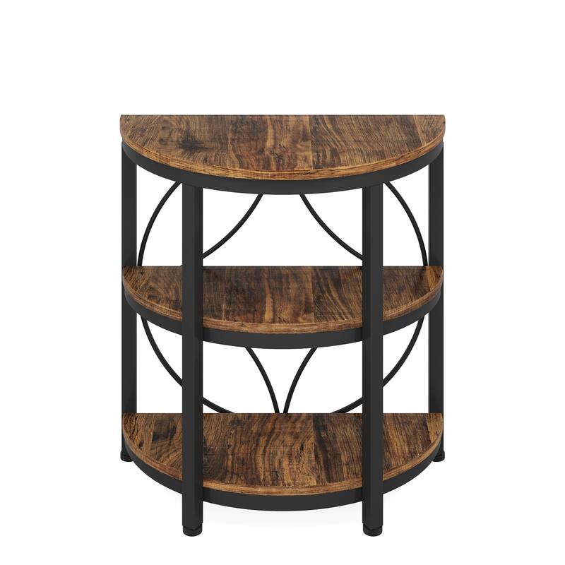 23.62"Industrial 3-Tier Half Moon End Table - Side Table with Storage Shelves - Space-Saving Semi-Circle Accent Table