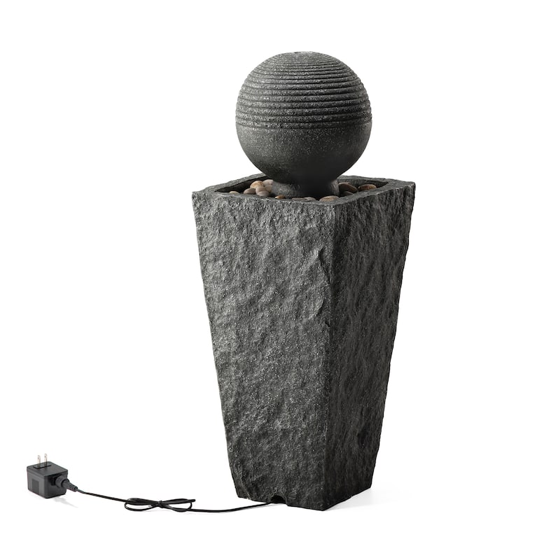 Glitzhome 31.75"H Polyresin Sphere Pedestal Outdoor Fountain With Pebbles Pump LED Light