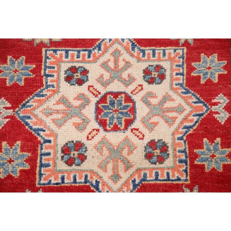 Red Kazak Runner Rug Hand-Knotted Wool Carpet - 2'8" x 8'0"