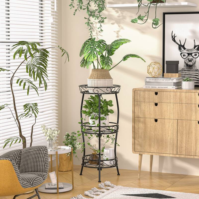 Javlergo Black 3-Tier Metal Plant Stand Indoor Outdoor Tall Plant Shelf with Hollow Design for Living Room Balcony Garden