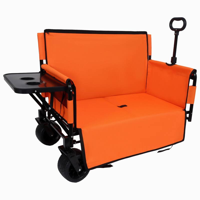3-in-1 Convertible Folding Wagon Cart with Bench Seat & Rear-Mounted Folding Tabletop,180L Capacity All-Terrain Wheels