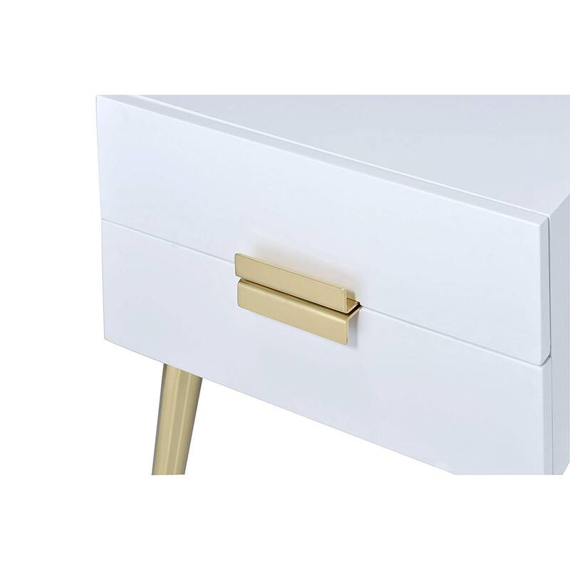 Denvor Square End Table with Drawers, White & Gold