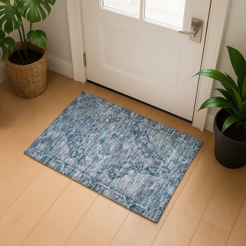 Premium Washable Super Soft Traditonal Marcus Mayfield Rug - Denim - 1'8" x 2'6"