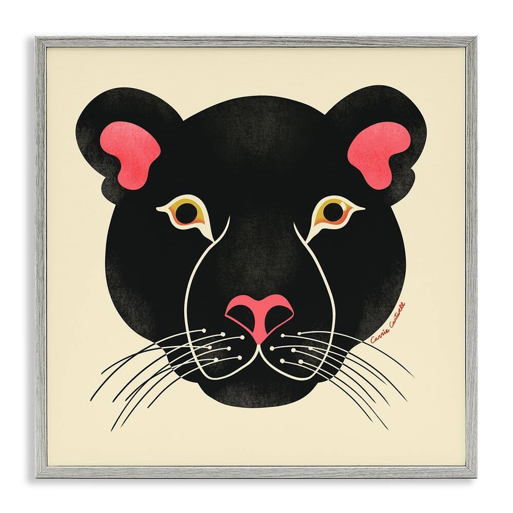 Stupell Minimal Wild Panther Face Framed Giclee Art Design By Carrie Cantwell