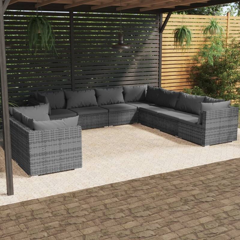 vidaXL Patio Lounge Set Outdoor Sectional Sofa Set Table Garden Poly Rattan - 27.6" x 27.6" x 23.8"
