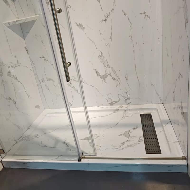 i-Homare 36" X 60" Rectangular Shower Base with Side Trench Drain and 3 Aluminium Flanges,Including Drain Cover