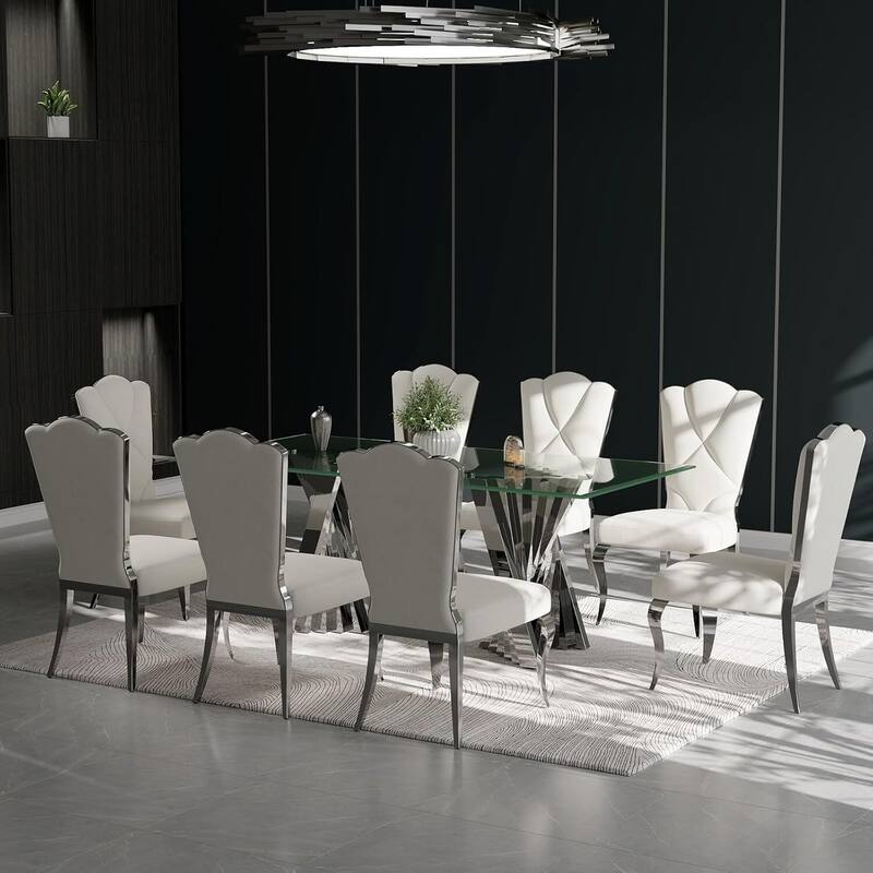 78 inch and 94 inch Glass Dinner Table Falcone Kitchen and Dining Table