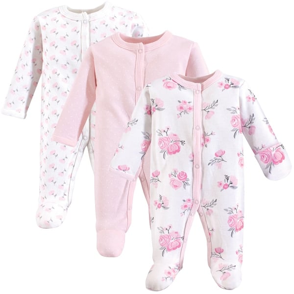 slide 1 of 1, Hudson Baby Infant Girl Cotton Preemie Snap Sleep and Play 3pk, Basic Pink Floral, Preemie - Basic Pink Floral Preemie - Basic Pink Floral