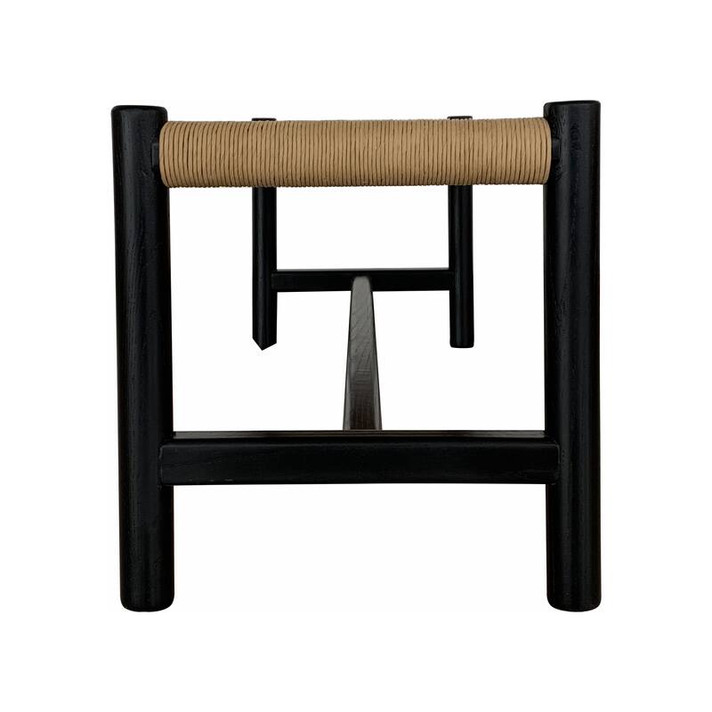 NADAAL STUDIOS Mayor Bench, Rectangular Solid Elm Frame with Woven Natural-Fiber Rope Seat, Large, Black