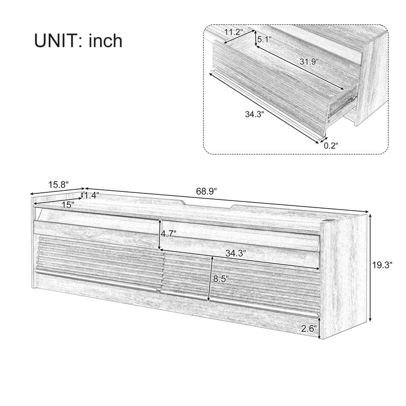 Modern LED TV Stand with 4 Drawers Built-In Charging Ports and Tempered Glass Panel, for Living Rooms, Black