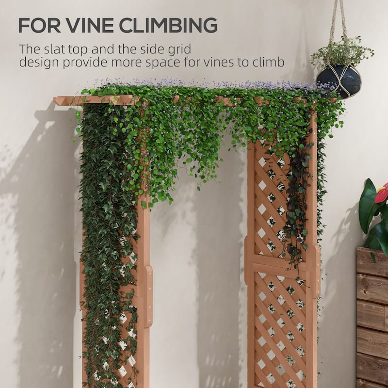 Outsunny Raised Garden Bed with Arch Trellis for Vine Climbing Plants - Brown
