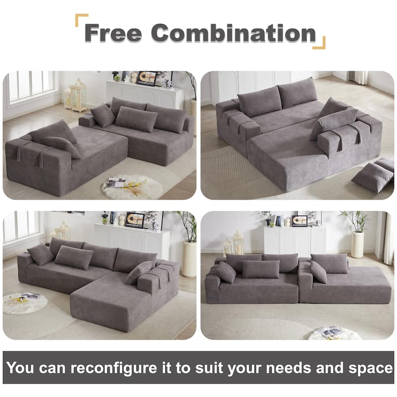 108"Chenille Modular Sectional Sofa with 6 Pillows, L-Shaped Free Combination Design, and No Assembly Required