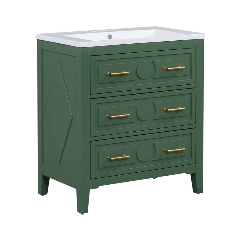 Solid Wood Freestanding Bathroom Vanity with Ceramic Sink Combo - 30'' x 18''