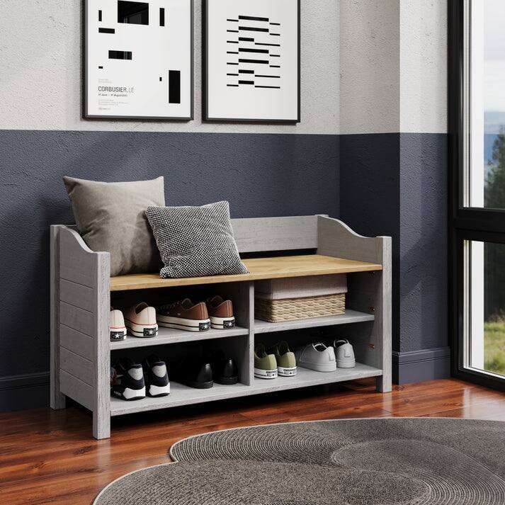 Shoe Rack and Bench White Distressed | Furniture Dash