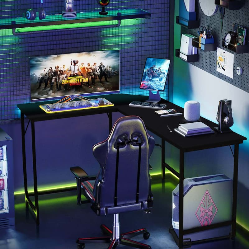 Costway L-shaped Gaming Desk Computer Desk with CPU Stand Power