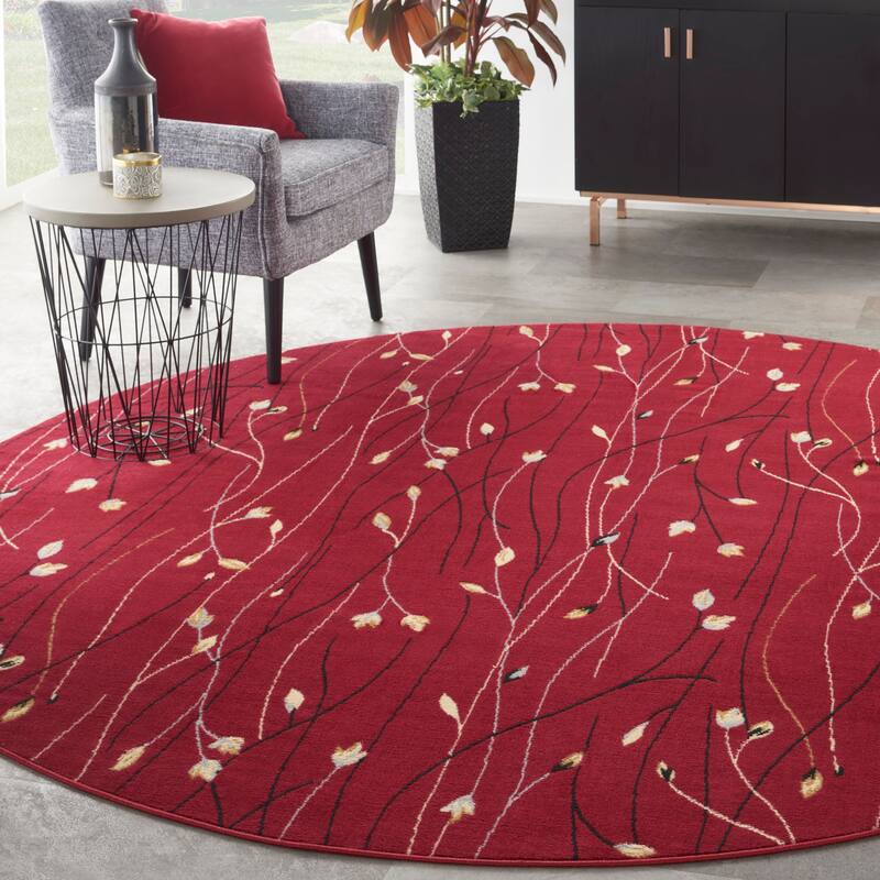 Nourison Grafix Floral Botanical Transitional Area Rug - 8' Round - Red
