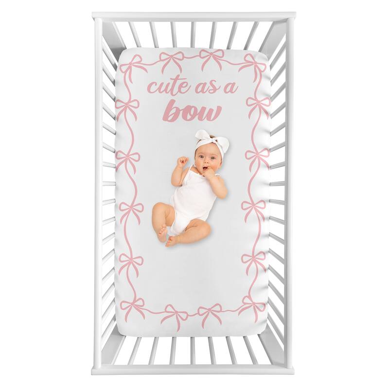 Sweet Jojo Designs Pink Bows Girl Photo Op Fitted Crib Sheet -Elegant Cute as a Bow for the Ballerina Ballet Princess Collection