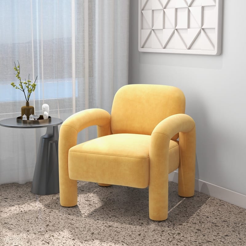 SEYNAR Mid-Century Modern Velvet Upholstered Accent Chair for Living Room - Mustard