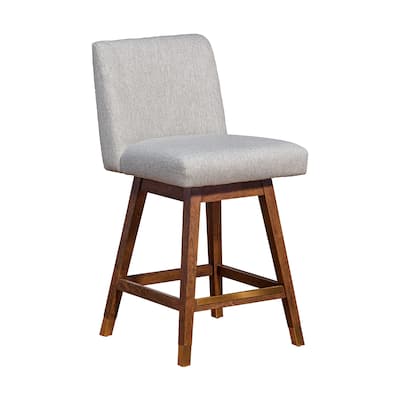 26" Taupe And Brown Solid Wood Swivel Bar Height Bar Chair With Footrest
