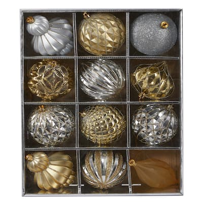 Holiday Lux Shatterproof, 12 Count Christmas Tree Ornament Set, 100mm