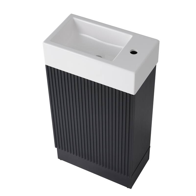 Small Bathroom Vanity with Sink, Single Vanity with with Soft-Close Door, Bathroom Storage Cabinet with Two-Tier Open Shelf