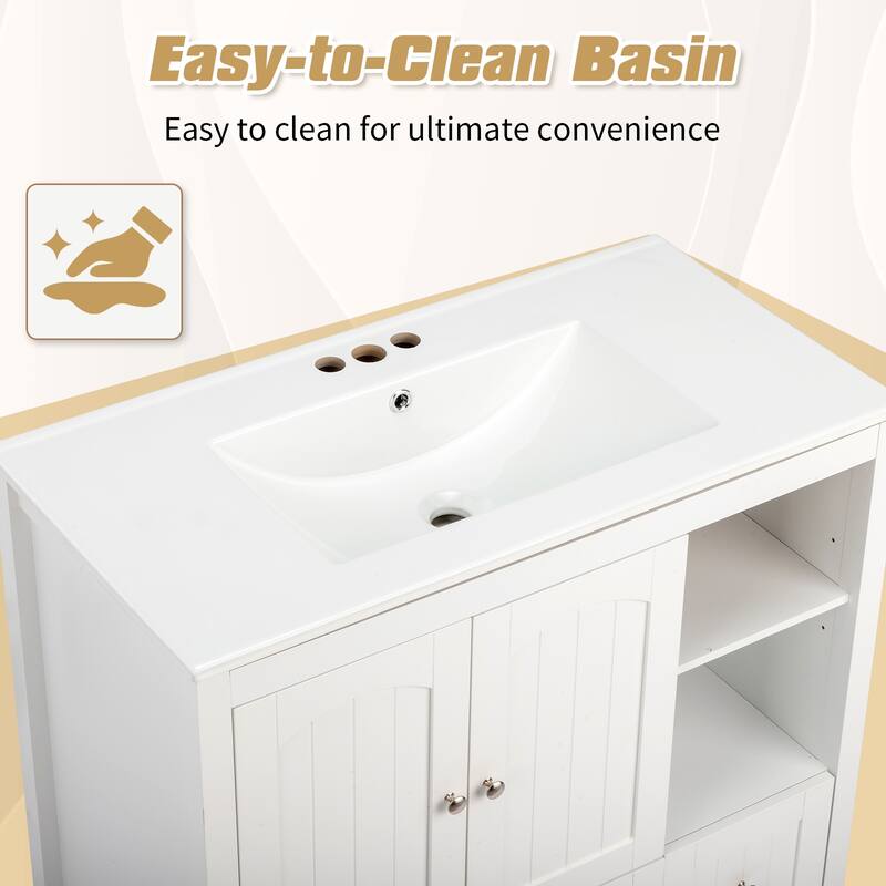 Modern Lacquered Bathroom Organizer Cabinet with Two Drawers and Dual Doors for Storage - 35.82”(H) x 18.11(W) x 32.28 (D)