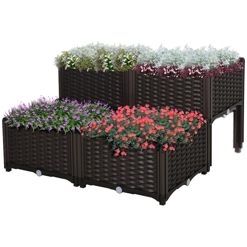 Raised Plastic Planter Box with Self-Draining for Flower and Vegetable
