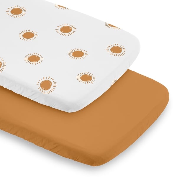 slide 2 of 6, Sweet Jojo Designs Orange White Vintage Boho Sun Boy Girl Unisex/Gender Neutral 2 Pack Baby Bassinet Fitted Sheets Bohemian Sky