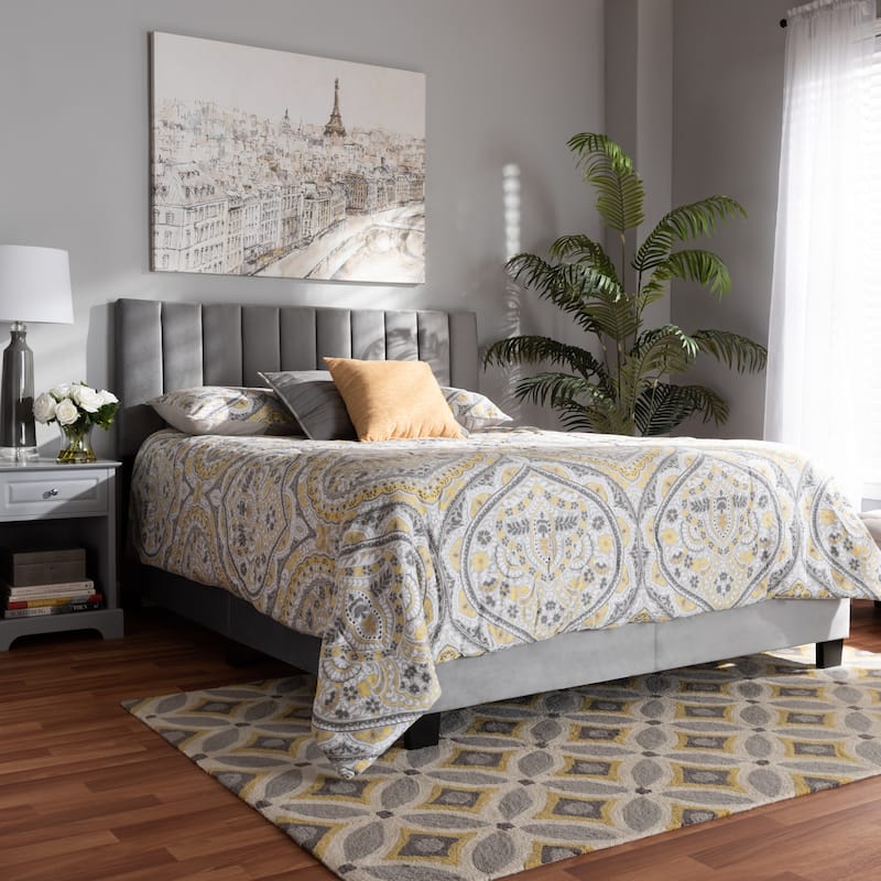 Silver Orchid Sten Glam and Luxe Upholstered Panel Bed with Headboard