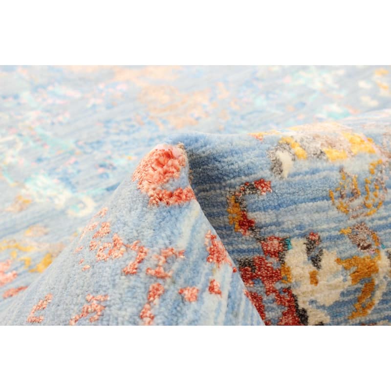 ECARPETGALLERY Hand-knotted Heritage Light Blue Silk, Wool Rug - 2' 6" x 12' 1"