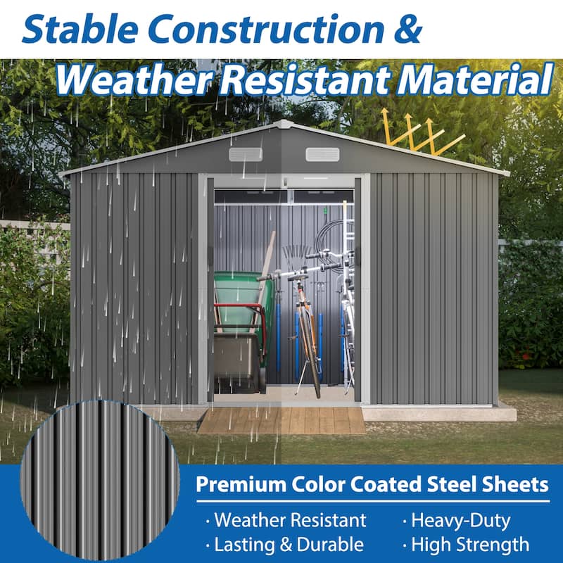 10X8 FT Outdoor Storage Shed,Metal Foundation & Lockable Doors, Tool Shed for Garden, Patio, Backyard, Lawn,Grey