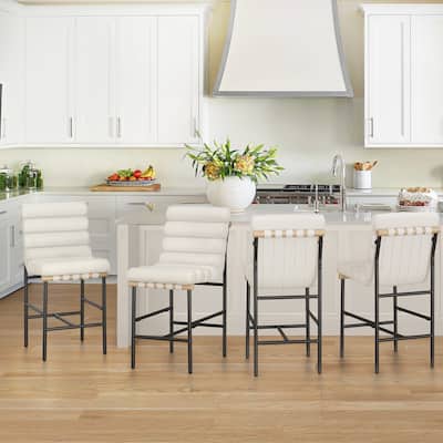 26" Counter Height Solid Wood and Metal Frame Barstool Upholstered Back Bar Stool for Kitchen Island