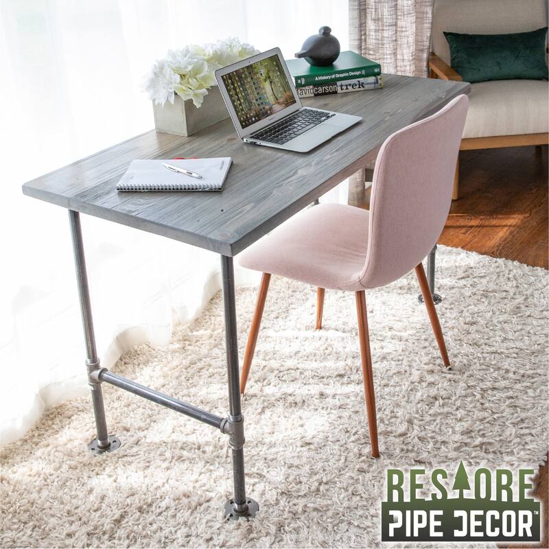 PIPE DECOR Solid Reclaimed Wood Desk with Authentic Industrial Pipe Legs