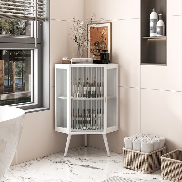 2 3 Tier Floor Coner Cabinet with Tempered Glass Door Adjustable Shelf Freestanding Bathroom Corner Storage Cabinet On Sale Bed Bath Beyond 39658796