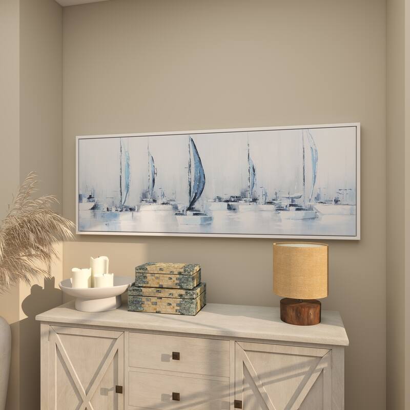 Canvas Sail Boat Framed Wall Art with White Frame - Blue - Roche River Decor
