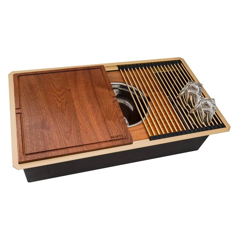 Ruvati 33-inch Matte Gold Stainless Steel Workstation Undermount Kitchen Sink - RVH6222GG