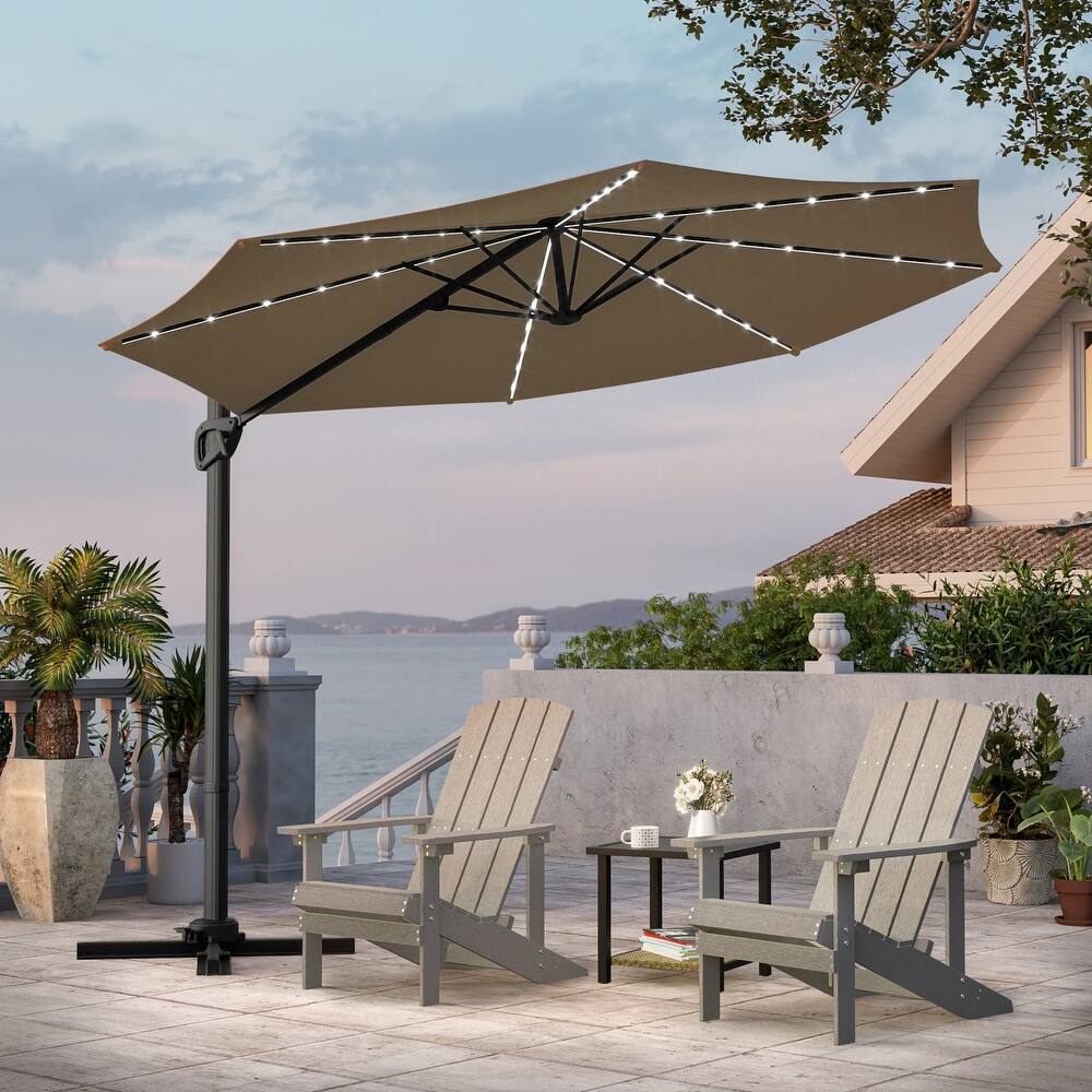 LIVOOSUN 10FT LED Round Cantilever Umbrella For Your Outdoor Space, Solution-Dyed Fabric, 360° Rotation System
