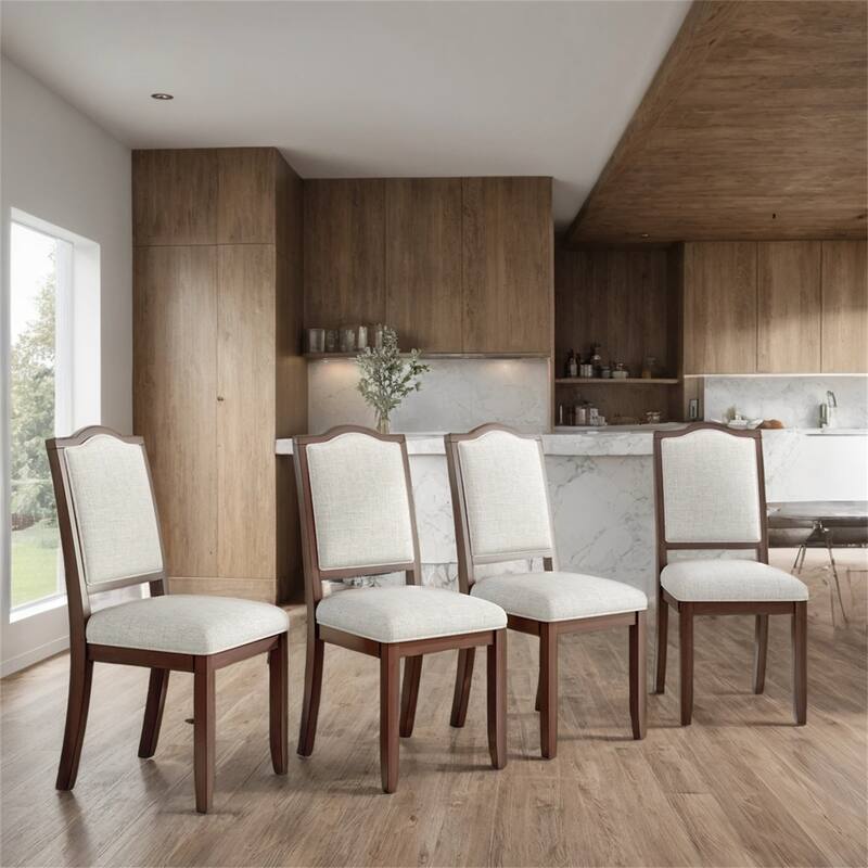 Upholstered Dining Chairs with High Back and Wood Frame (Set of 4) - Cherry