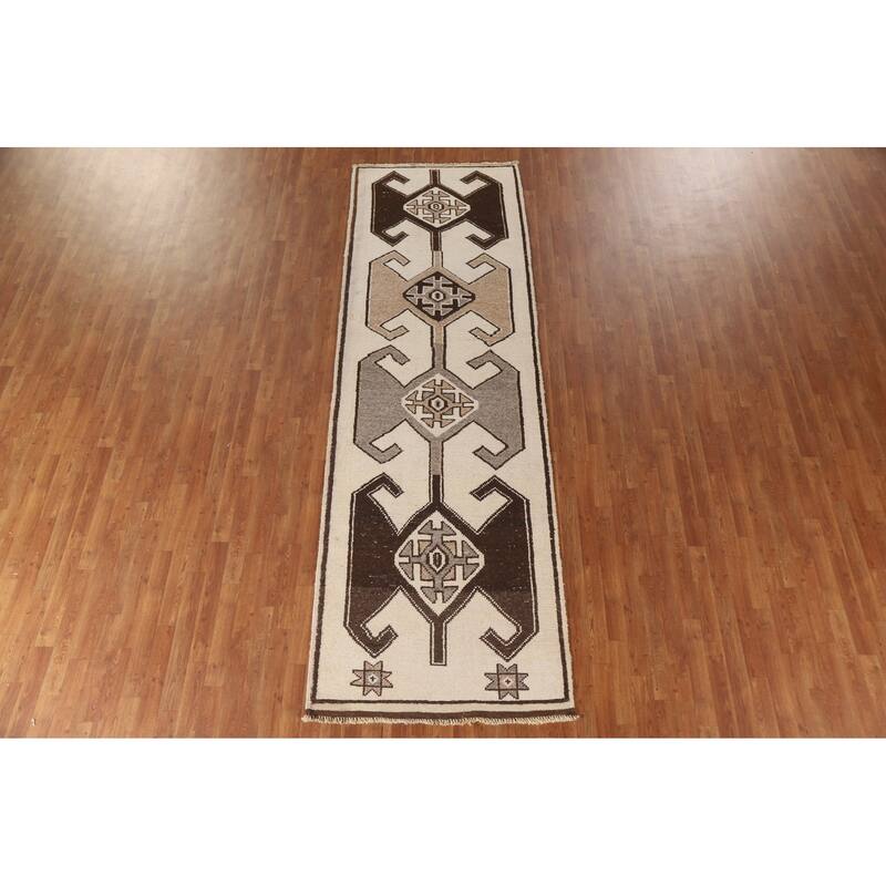 Anatolian Tribal Oriental Runner Rug Handmade Wool Carpet - 3'7"x 11'7"