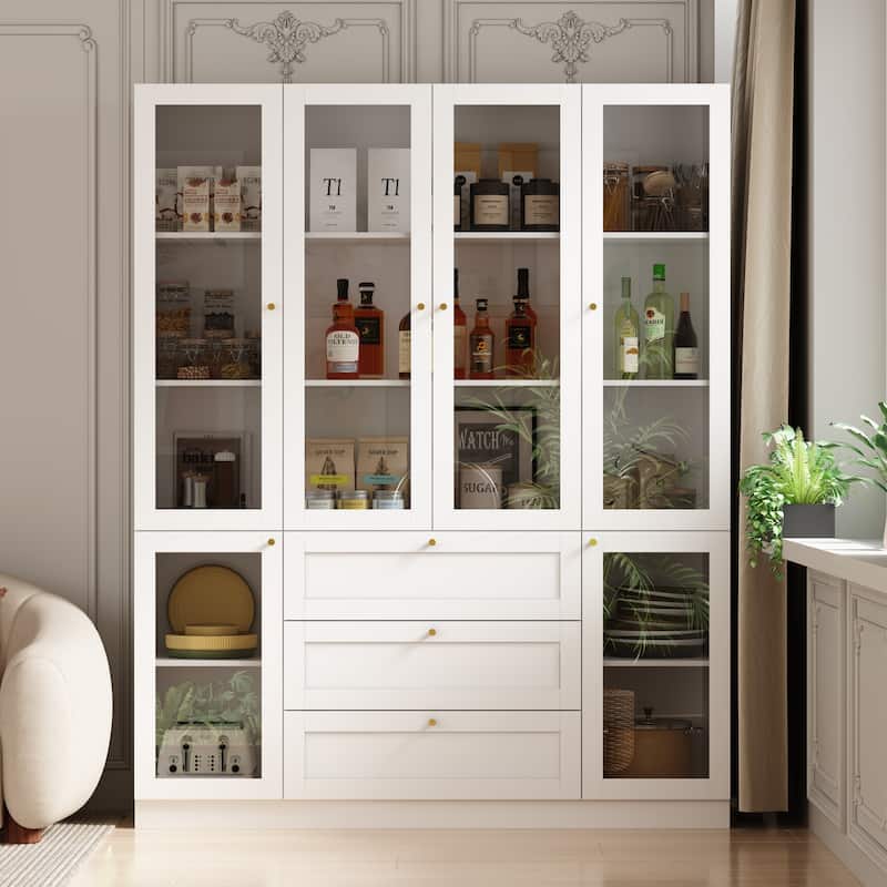 78.7" Tall Kitchen Pantry Cabinet with 3 Drawers, 6 Doors & Shelves - 78.7"H