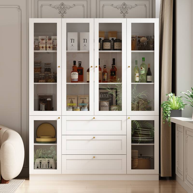 Modern Wood Sideboard Buffet Storage Cabinet with Hutch ,3 Drawers - 78.7"H