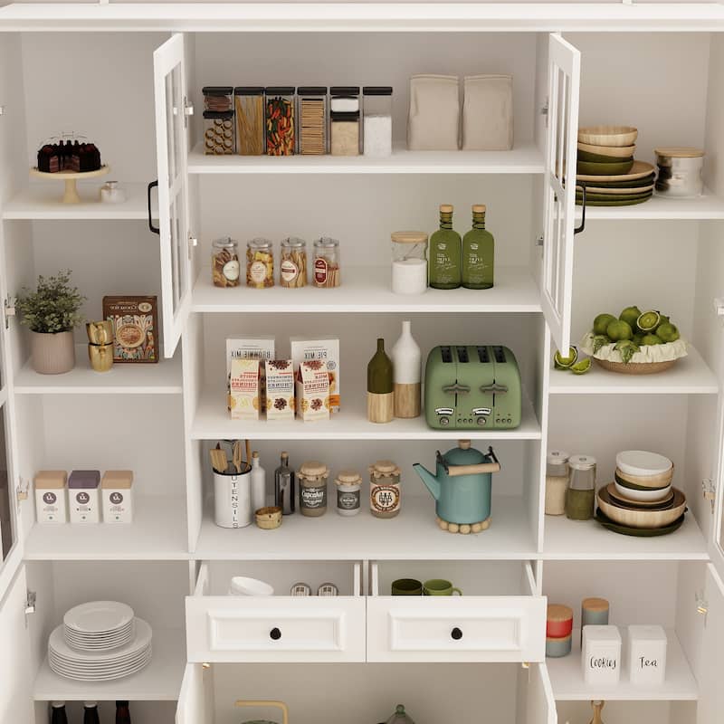78.7"H Combo Buffet Sideboard White Curio Bookcase Cabinet Glass Door