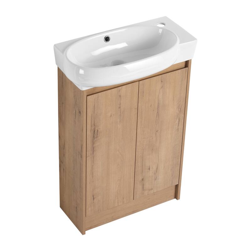 Compact Bathroom Vanity with Sink, Oval Single Ceramic Sink Bathroom Cabinet for Small Bathroom