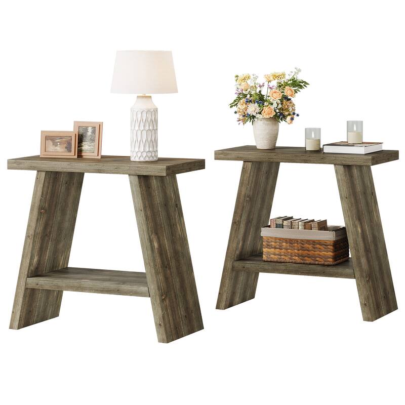 Solid Wood Side/End Table Set of 2 - Weathered Gray