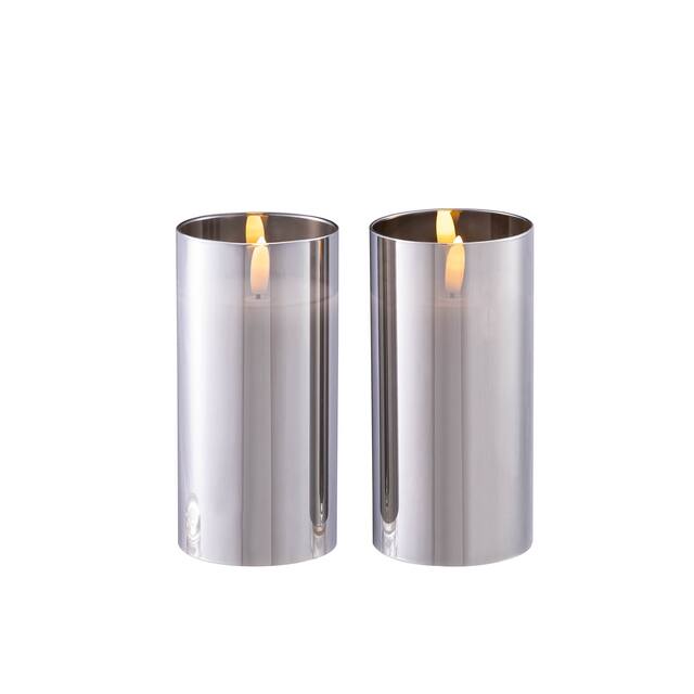Mirrored Glass LED Flameless Candle Set of 2