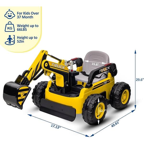dimension image slide 1 of 2, Ride On Excavator for Kids, 4WD Electric Excavator Toy