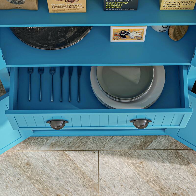 Traditional Tall Storage Cabinet with 4 Doors, Drawer and 3 Adjustable Shelves
