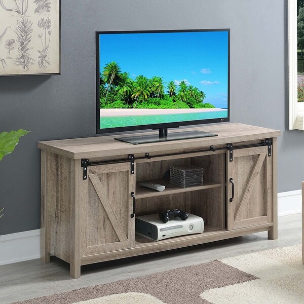 The Gray Barn Berkley TV Stand with Barn Doors. Opens flyout.