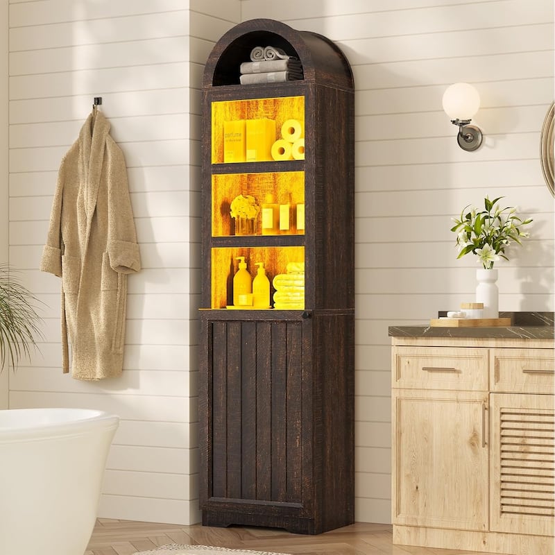Tall Arched Cabinet Bookcase Storage Bookshelf Door Bathroom Storage Cabinet