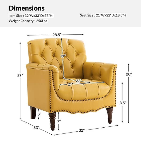 dimension image slide 7 of 9, HULALA HOME Wemer Traditional Genuine Leather Armchair with Tufted Back